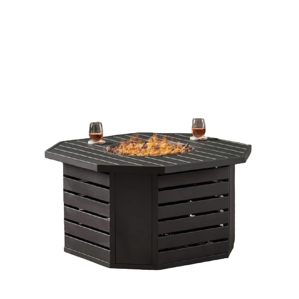 W Unlimited Outdoor Octagonal Iron Gas Fire Pit - Matte Black