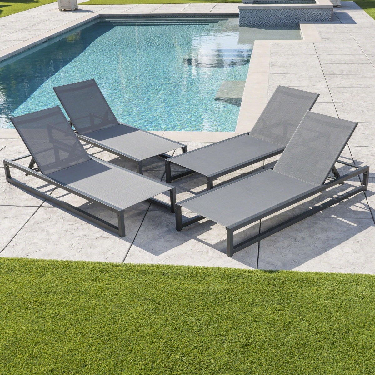 Stark Home Modesta Outdoor Aluminum Chaise Lounge, Set Of 4