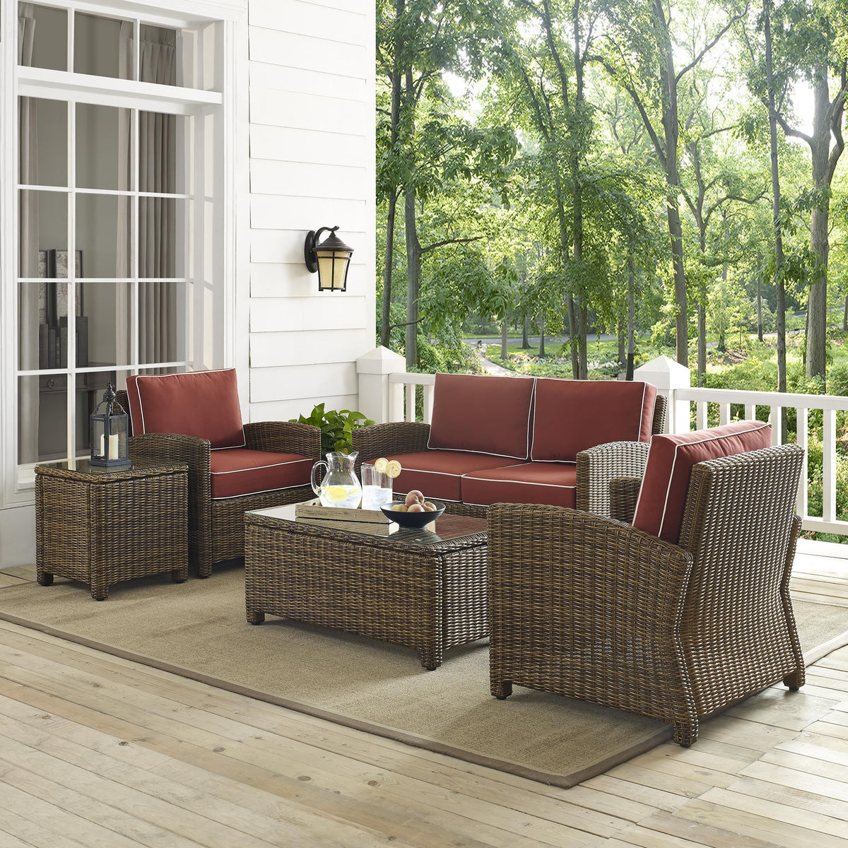 Crosley Outdoor Bradenton 5Pc Wicker Outdoor Loveseat Patio Furniture Set
