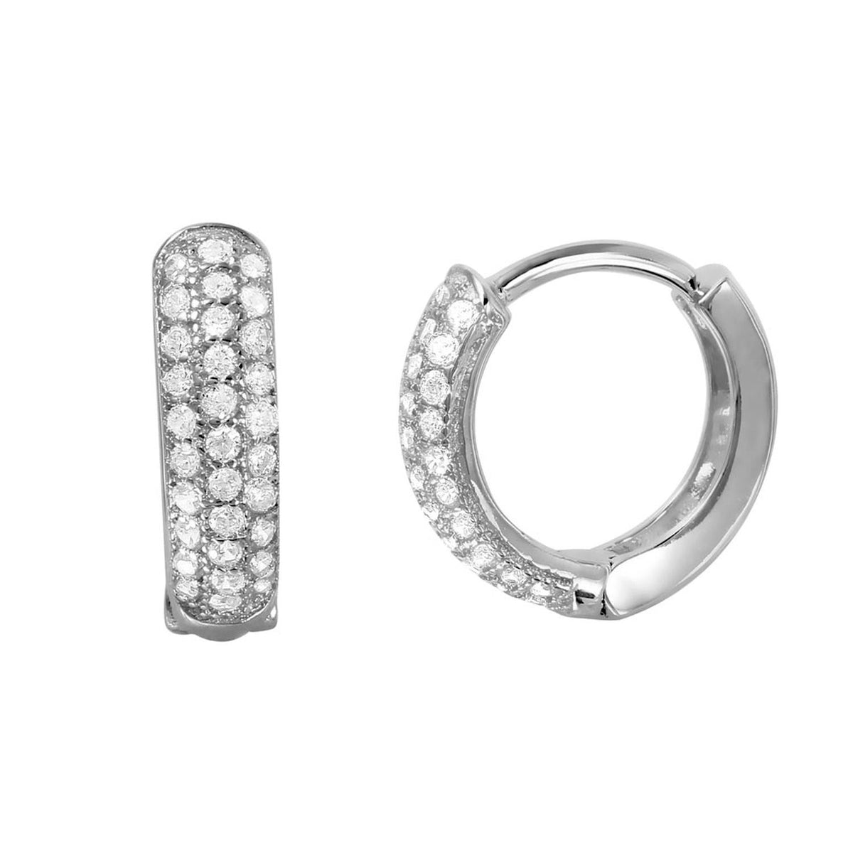 PARIKHS Rhodium Plated CZ Huggie Hoop Earrings in 925 Sterling Silver
