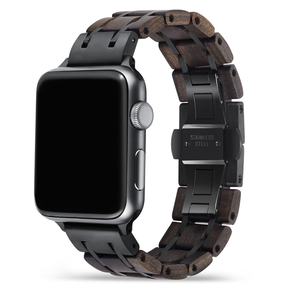 Joycoast Black Sandalwood + Stainless Steel Wooden Apple Watch Bands, Large (42mm, 44mm, 45mm)