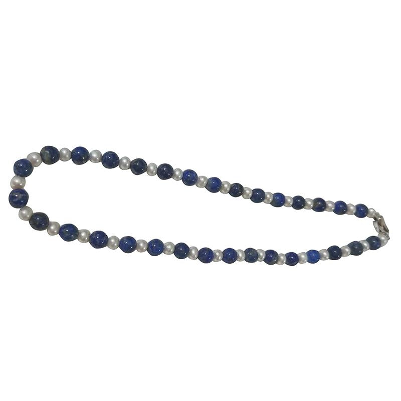Completely Bella Latonia Cabella Alternating Pearl and Lapis Lazuli Necklace