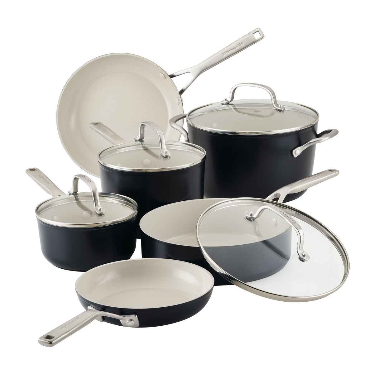KitchenAid 10pc Hard Anodized Ceramic Cookware Set Black