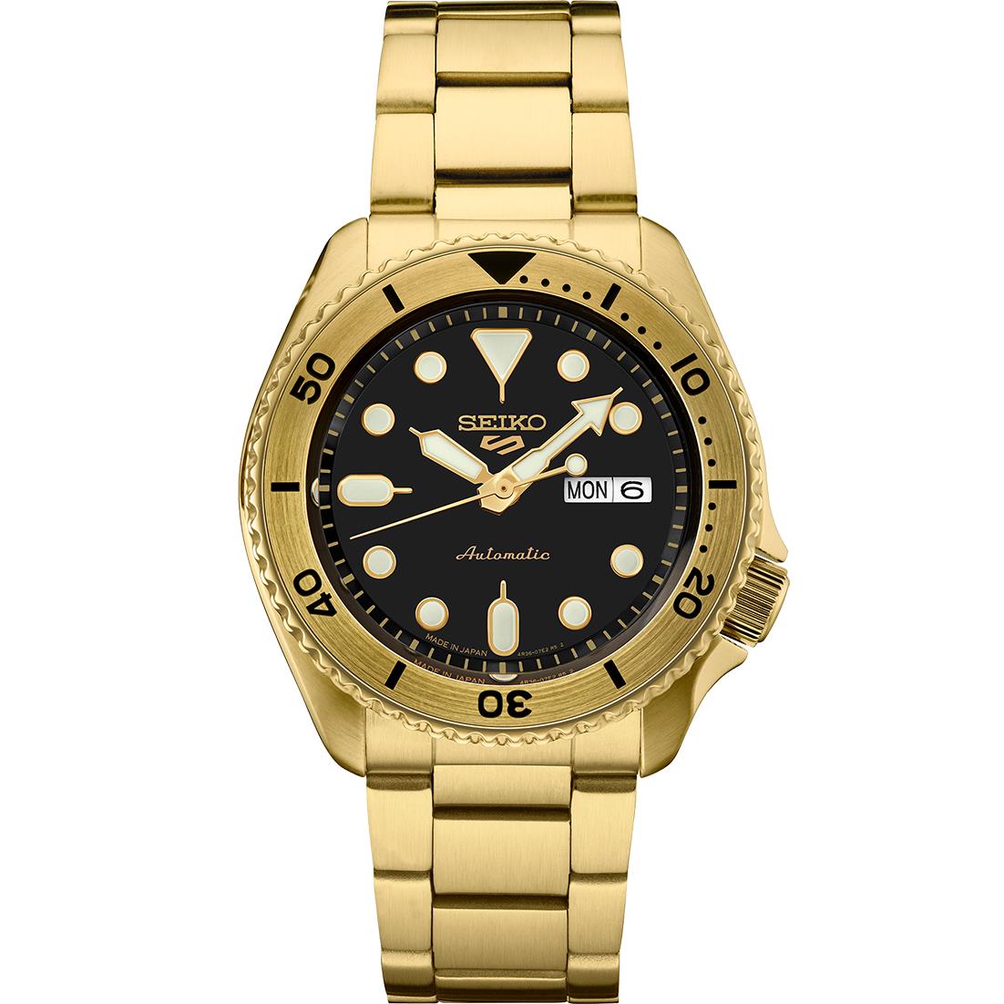 Seiko 5 Sports SGP Automatic Black Dial, All Gold bezel and bracelet