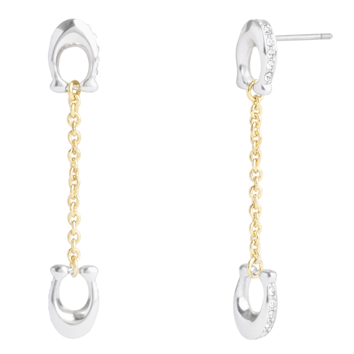COACH Signature Pave C Linear Earrings - Two Tone