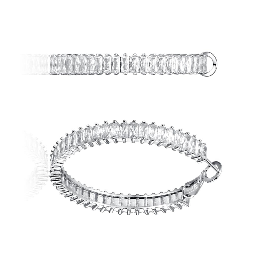 GENEVIVE CZ Rhodium Leverback Hoop Earrings