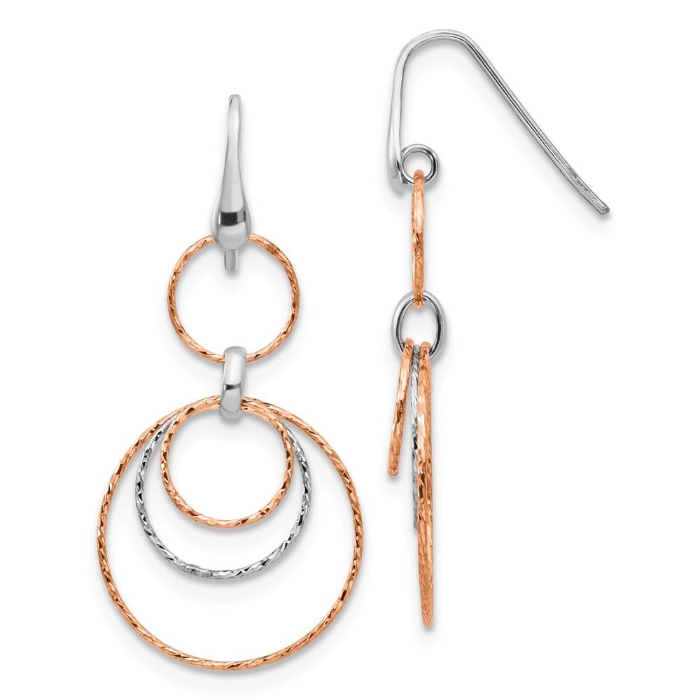 Distinctive Sterling Silver Rose-Gold-plated Diamond Cut Dangle Earrings