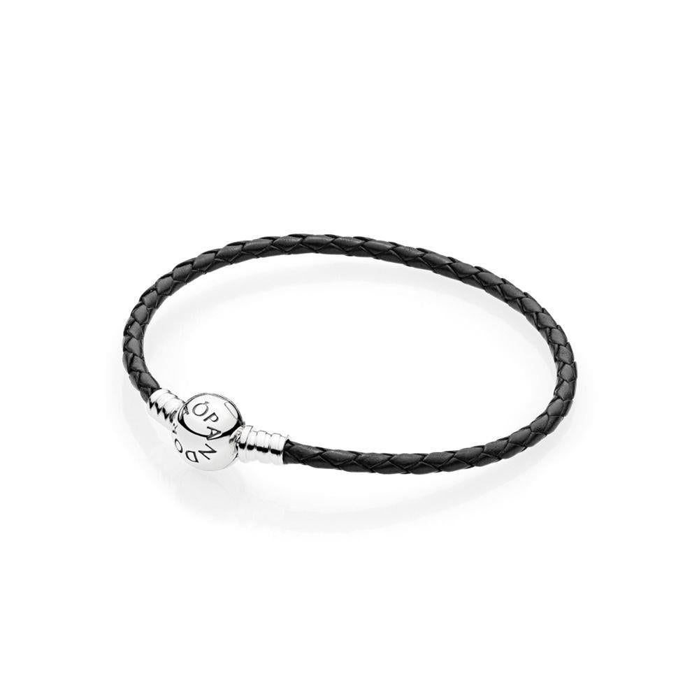Pandora Black Braided Leather Bracelet Size 6.9"