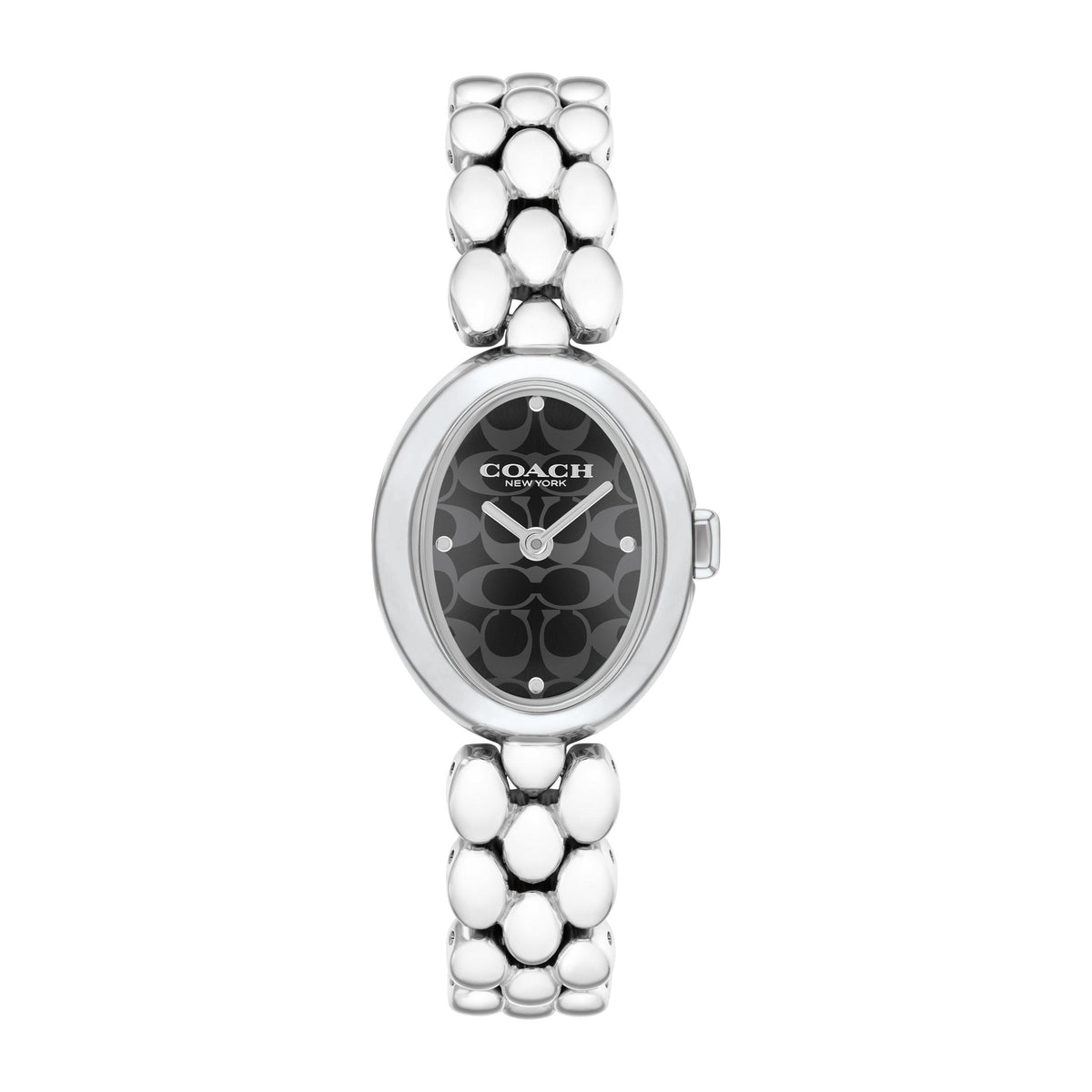 Coach Ladies' Sammy Oval Silver-Tone Stainless Steel Watch Black "C" Dial