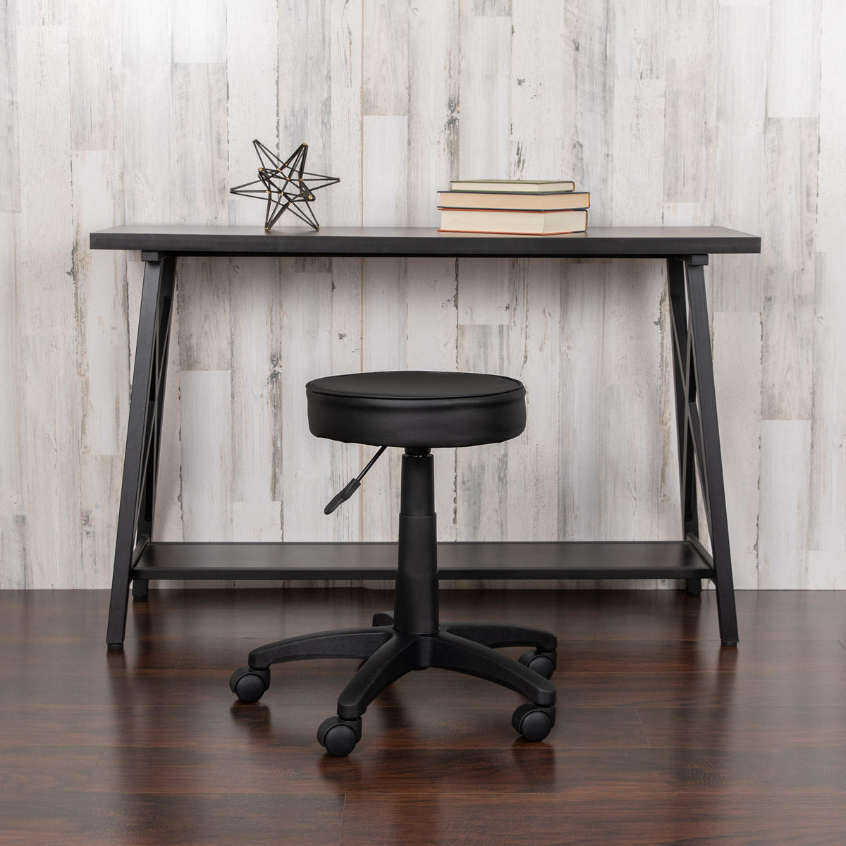 Flash Furniture Black Adjustable Doctors Stool on Wheels with Ergonomic Molded Seat