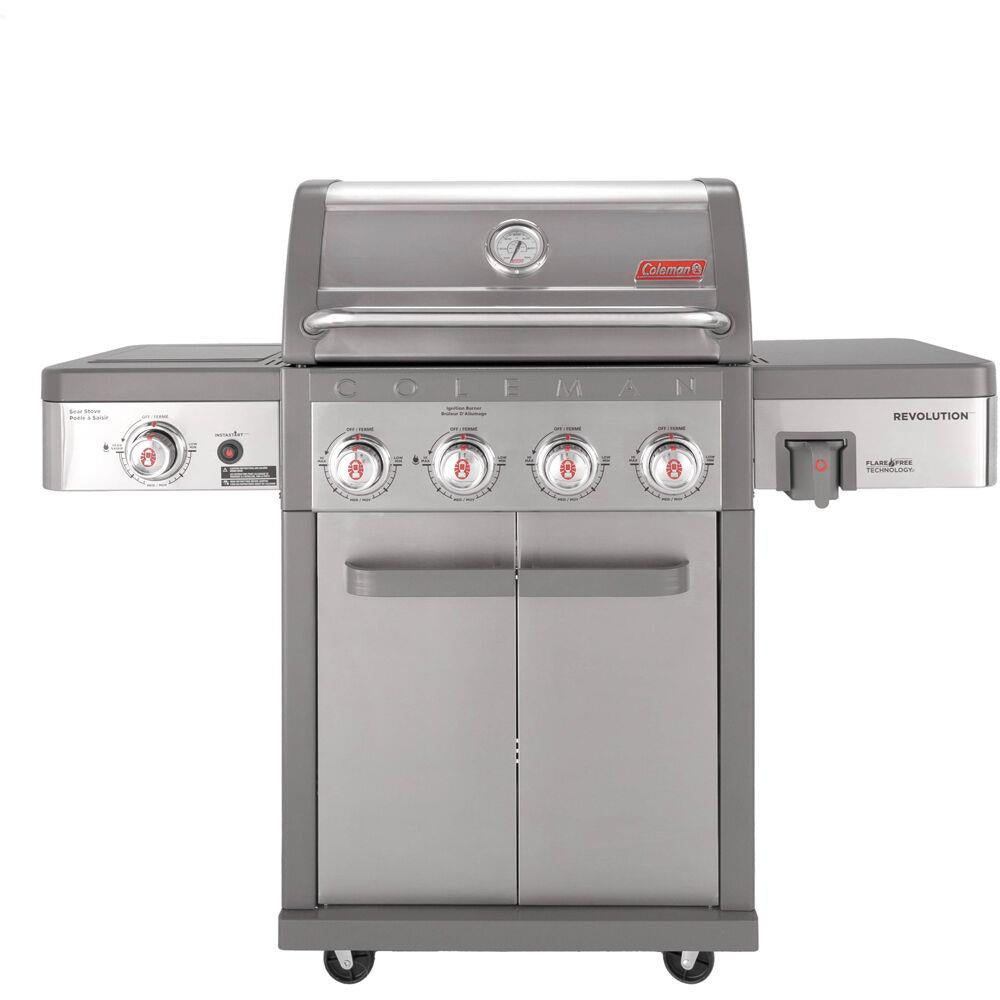 Coleman Grills Revolution 4-Burner Gas BBQ Grill with Side Burner, 680-Sq. In. Total Cooking Surface, and Flare-Fre
