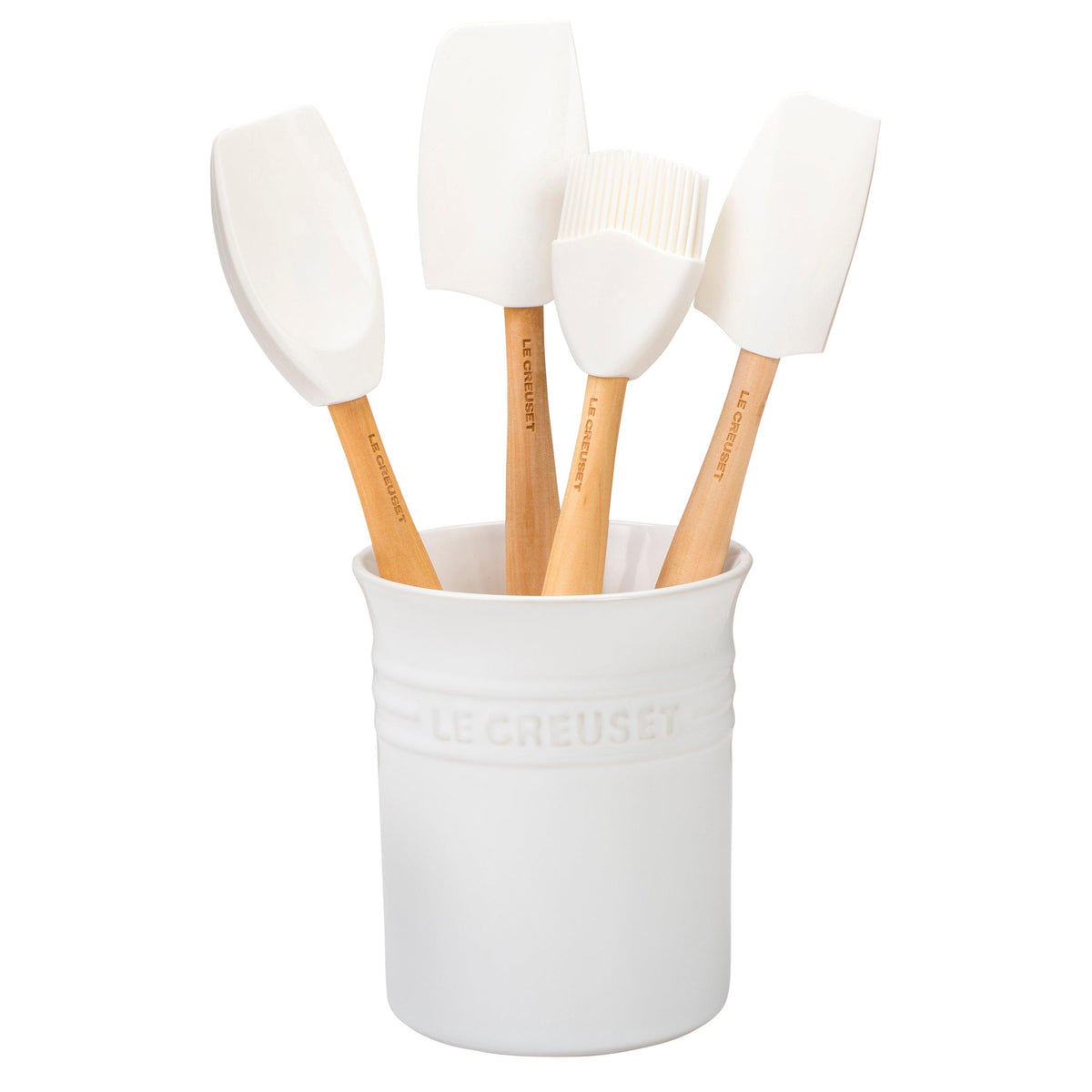 Le Creuset 5pc Craft Series Silicone Utensil Set w/ Crock White