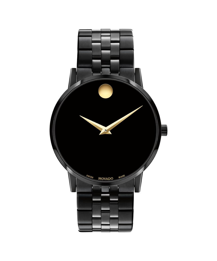 Movado Museum Classic Gents. Black PVD Case and bracelet. Black Dial